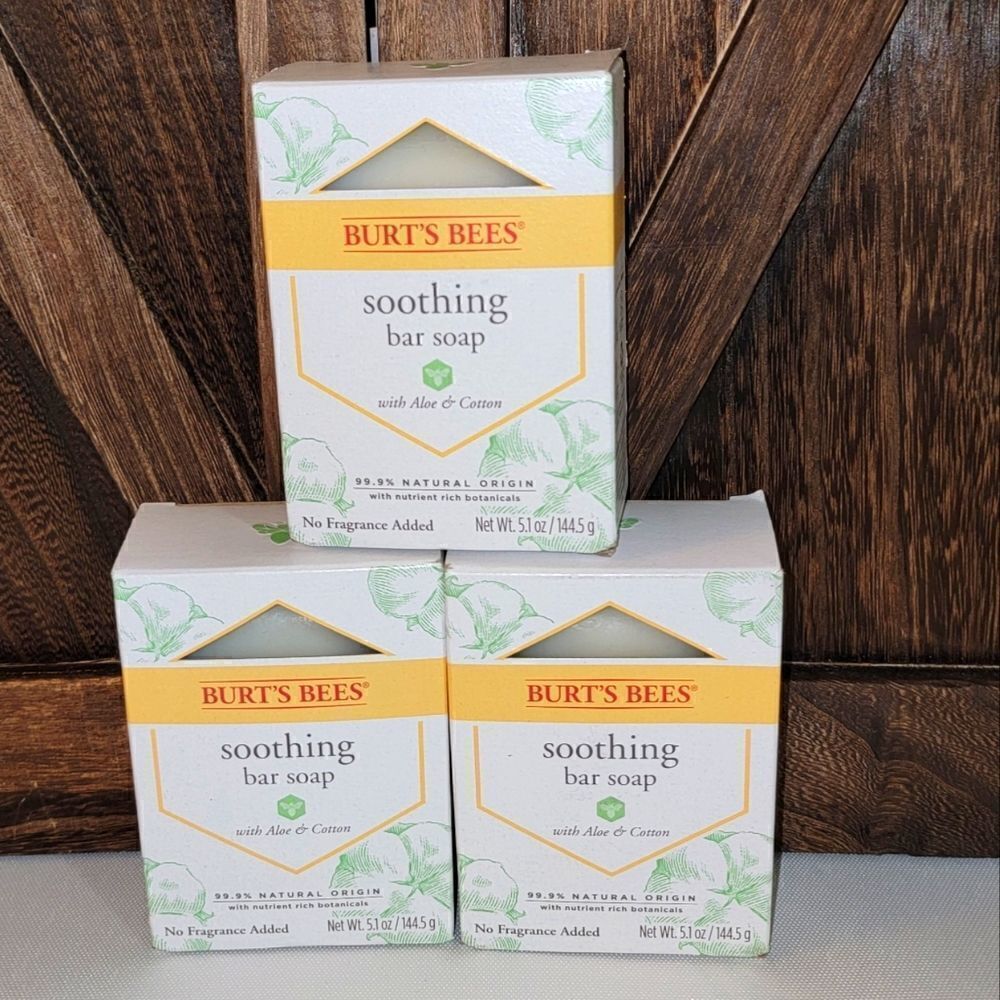New Burt's Bees Soothing Full Size Bar Soap Bundle Aloe & Cotton